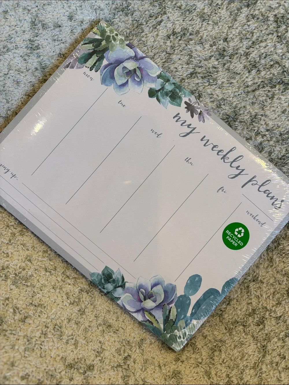 Weekly Planner Notepad with Purple Succulent Design NWT Boho Dessert Clementine